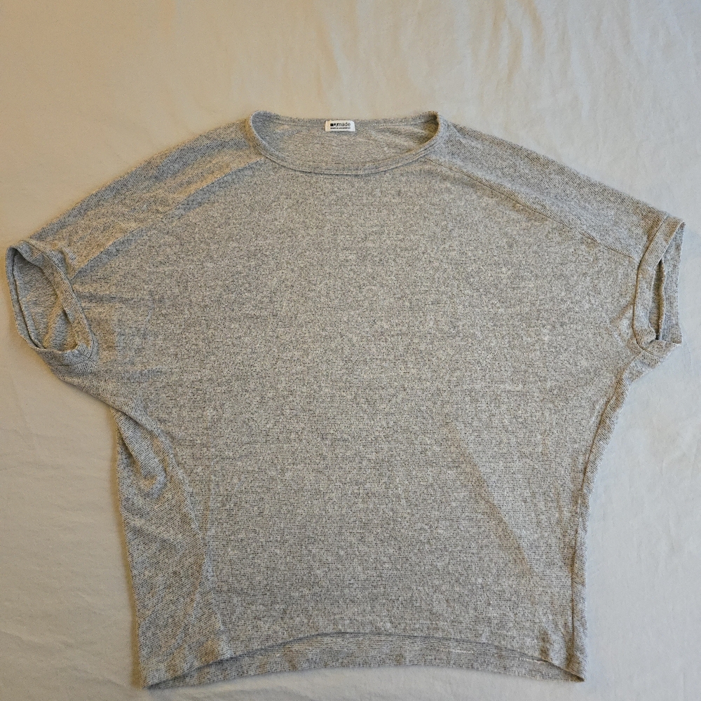 LAmade Light Gray Drop Shoulder Short Sleeve Tee Speckled Knit Super Soft CW3